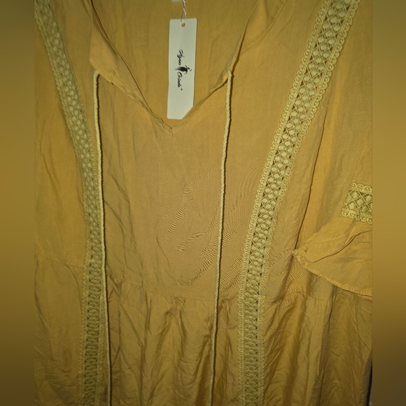 Yellow Midi Dress with Tassel Detail, Cottagecore, Boho, babydoll 2x Lightweight - Picture 3 of 8